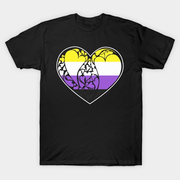 Nonbinary Flag LGBT+ Heart T-Shirt by aaallsmiles